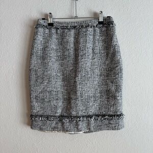 Yoana Baraschi Gray Tweed Pencil Skirt with Fringed Trim